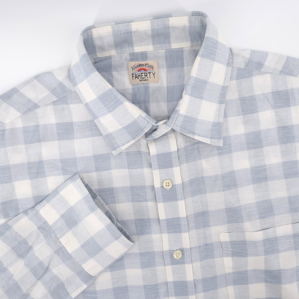 Faherty Linen Blend Gingham Plaid Button Down Shi… - image 1